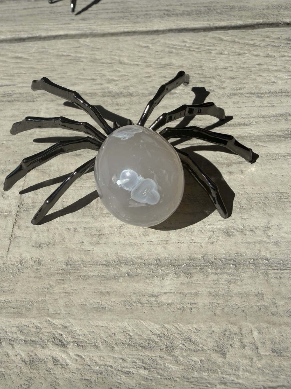 Natural Flower Agate Spider Pendant Necklace 27” Silver Tone Chain - Picture 4 of 4